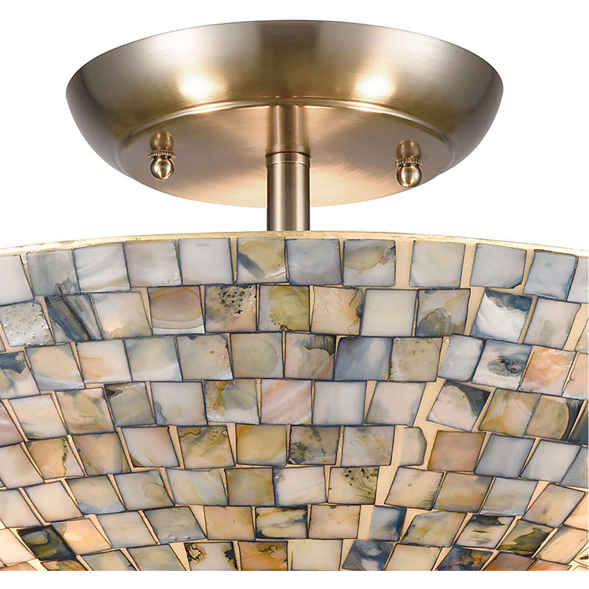 TrulyCoastal 30864 SNI Dewey Beach 3 Light 16 inch Satin Nickel with Gray Capiz Semi Flush Mount Ceiling Light