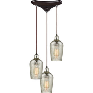 Hammered Glass 3 Light 10 inch Oil Rubbed Bronze Multi Pendant Ceiling Light, Configurable