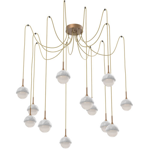 Cabochon LED 14.1 inch Novel Brass with White Marble Swag Multi-Pendant Ceiling Light in 2700K LED, Opal White