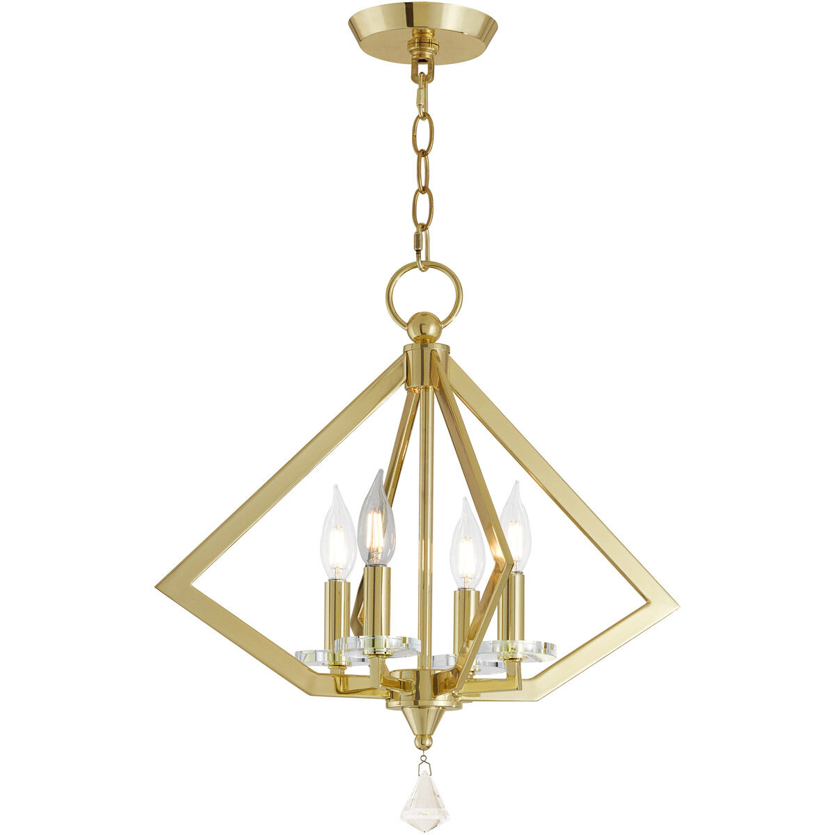 Diamond 4 Light 18 inch Polished Brass Mini Chandelier Ceiling Light