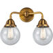 Nouveau 2 Beacon 2 Light 14 inch Brushed Brass Bath Vanity Light Wall Light in Seedy Glass