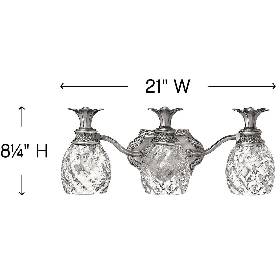 Plantation 3 Light 21 inch Polished Antique Nickel Vanity Light Wall Light