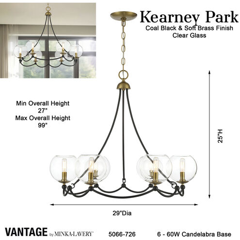Vantage Kearney Park 6 Light 29 inch Coal and Soft Brass Chandelier Ceiling Light