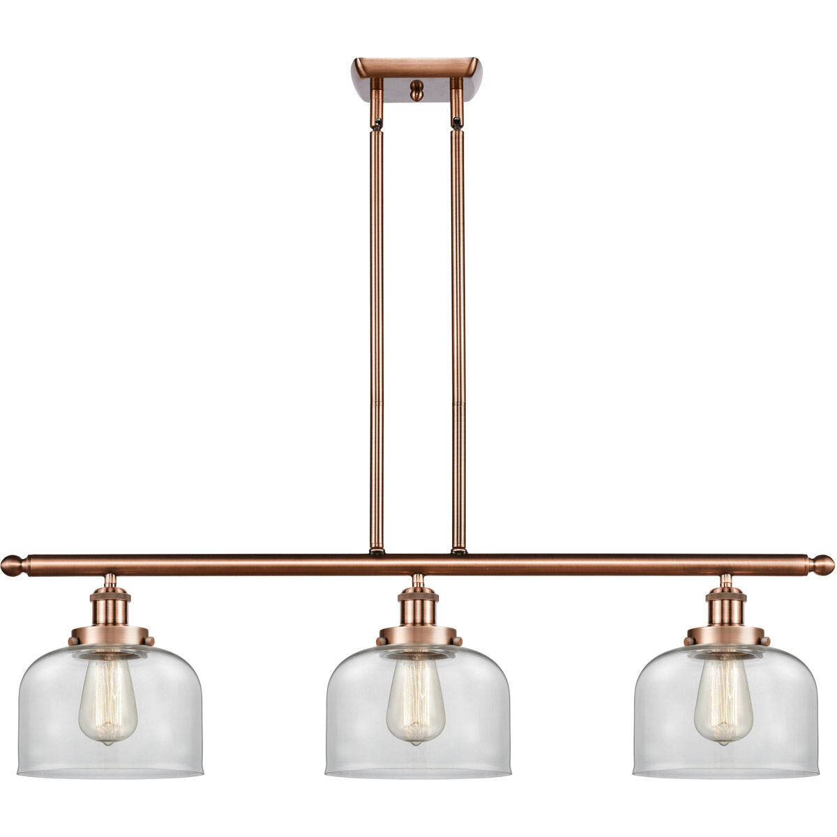 Ballston Large Bell 3 Light 36 inch Antique Copper Island Light Ceiling Light in Clear Glass