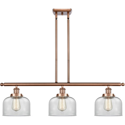 Ballston Large Bell 3 Light 36 inch Antique Copper Island Light Ceiling Light in Clear Glass