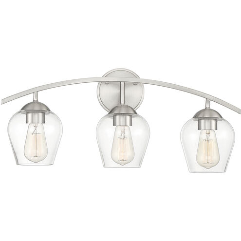 Transitional 3 Light 24 inch Brushed Nickel Bathroom Vanity Light Wall Light