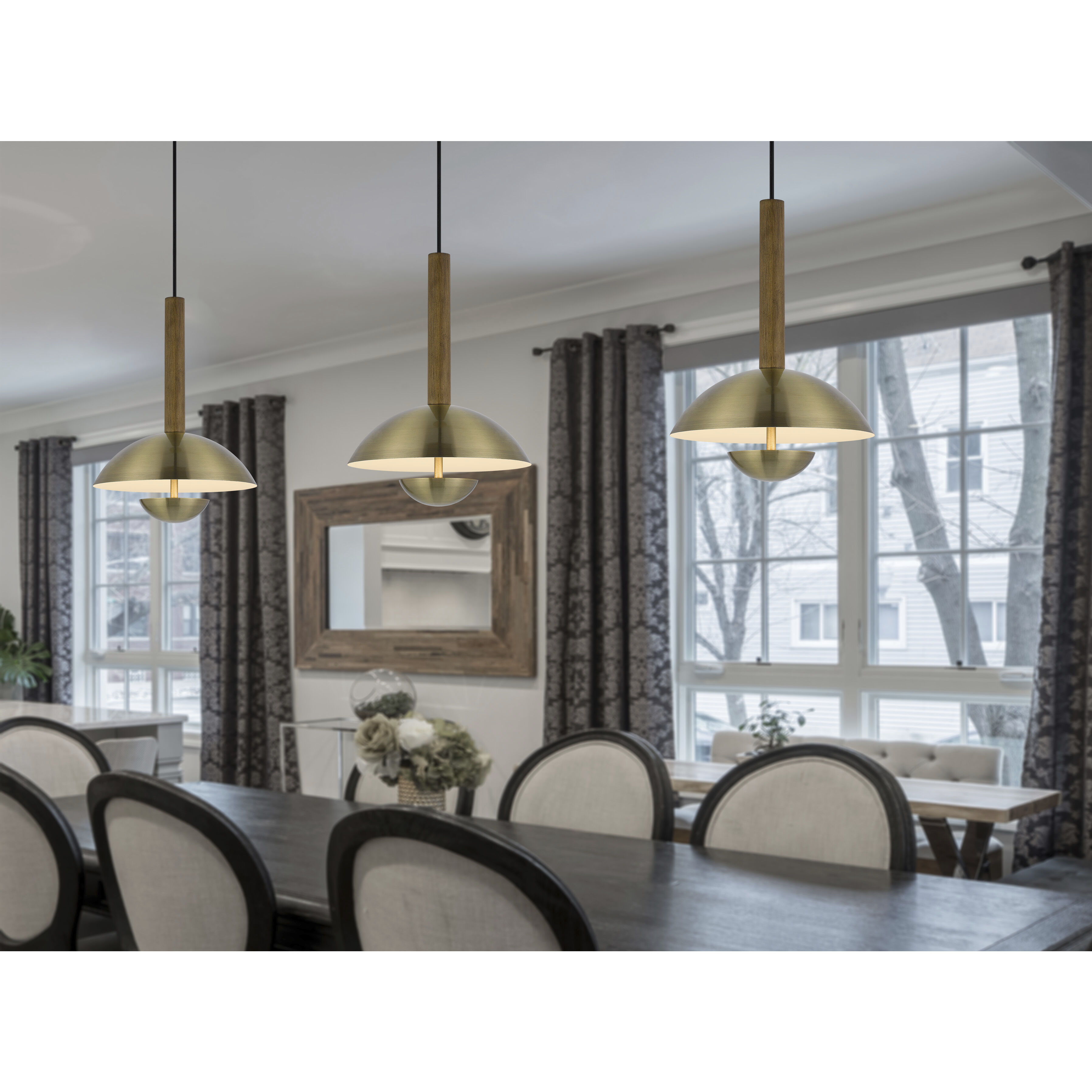 Lakeland LED 12 inch Antique Brass and Wood Pendant Ceiling Light