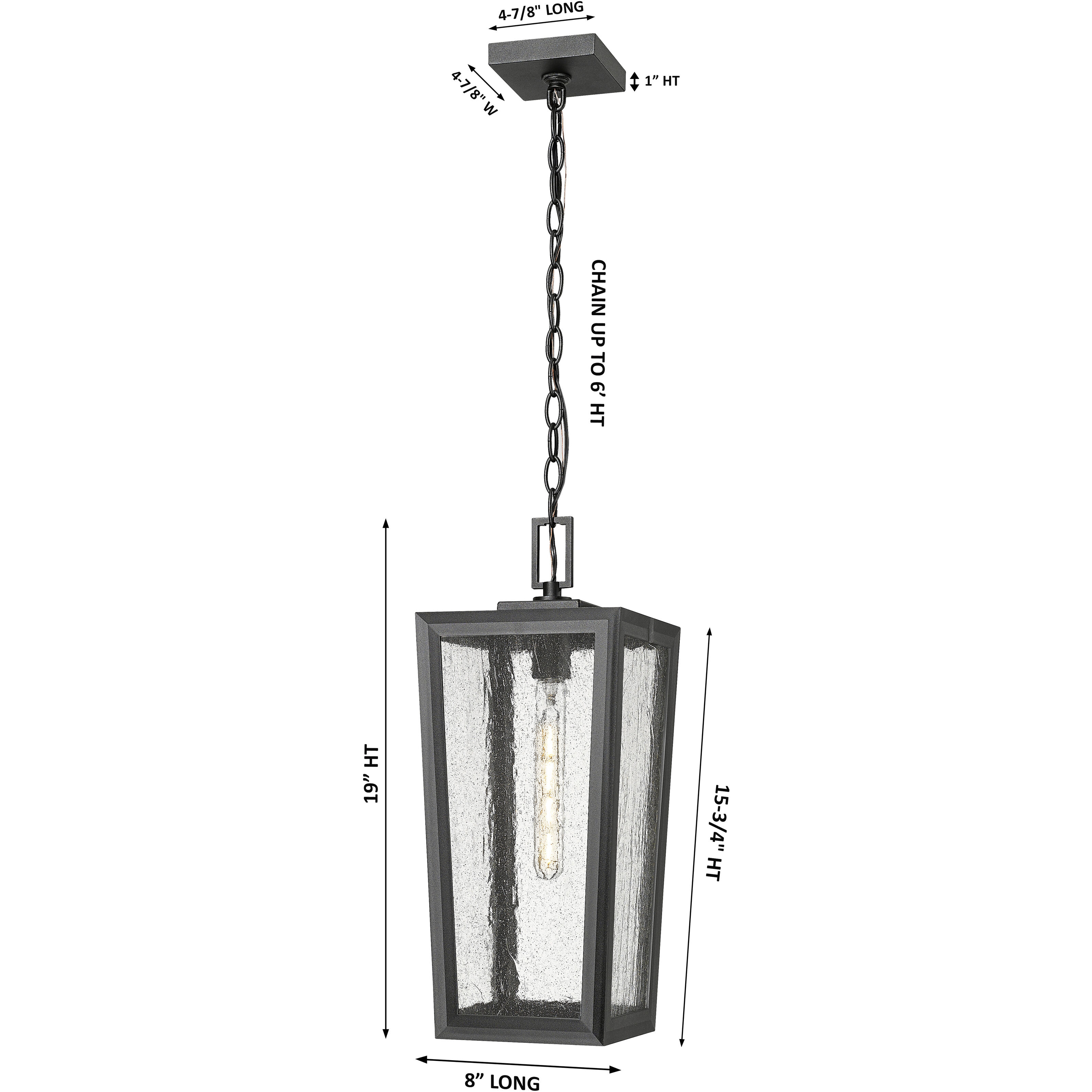 Madison 1 Light 8 inch Matte Black Outdoor Pendant in Seedy Glass