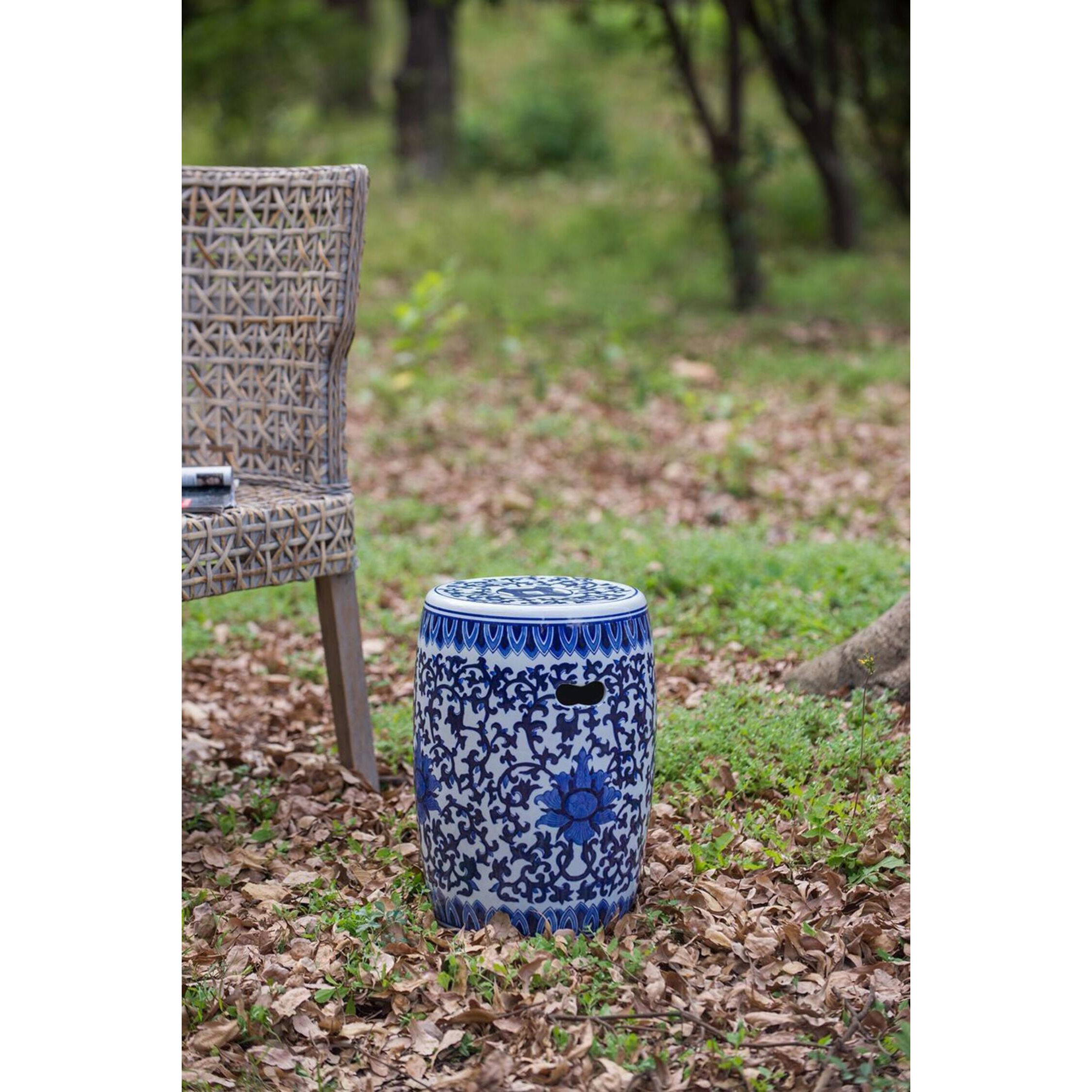 Garden 15.9 inch Blue and White Stool