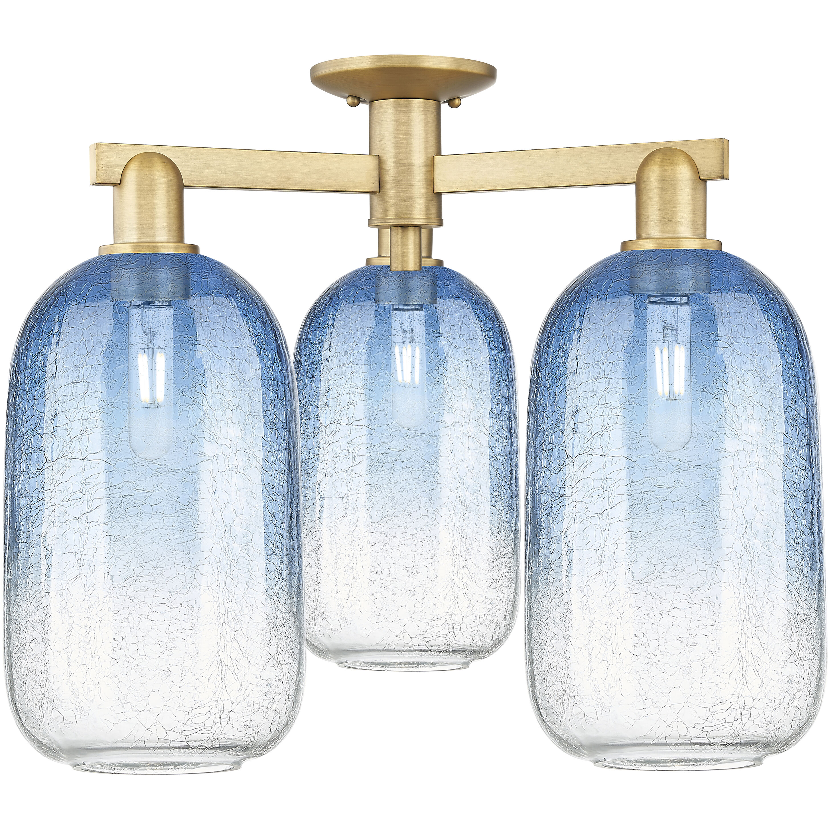 Brookhaven Cloche 3 Light 24.5 inch Brushed Brass Semi-Flush Mount Ceiling Light in Sapphire Blue Glass