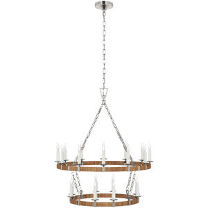 Chapman & Myers Darlana Wrapped LED 31.75 inch Polished Nickel and Natural Rattan Two Tier Chandelier Ceiling Light, Medium