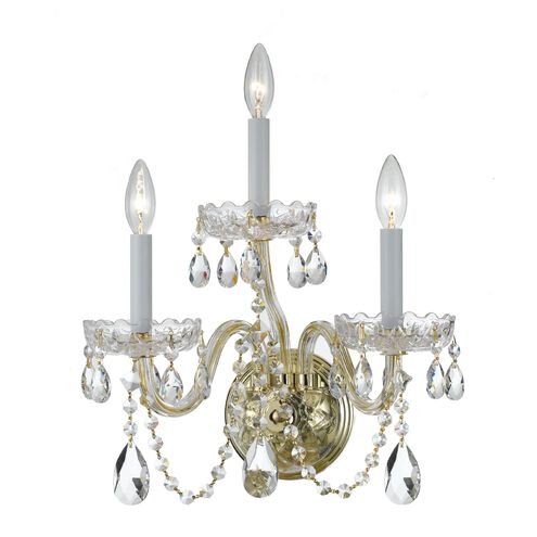 Traditional Crystal 3 Light 15 inch Polished Brass Sconce Wall Light in Clear Spectra