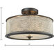 Glass Beads 3 Light 16 inch Oil Rubbed Bronze Semi Flush Mount Ceiling Light