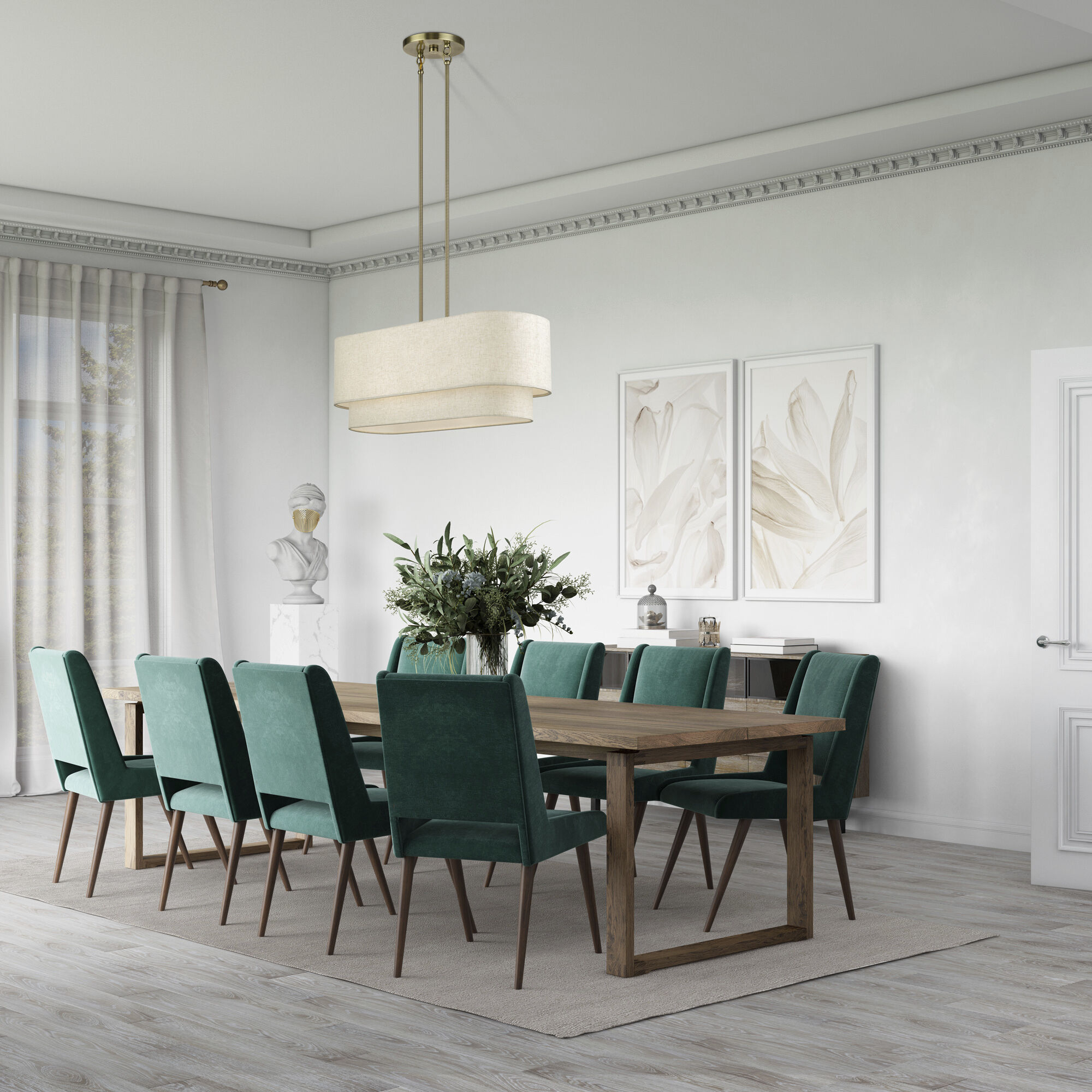 Manorwood 4 Light 36 inch Antique Brass Linear Chandelier Ceiling Light, Large