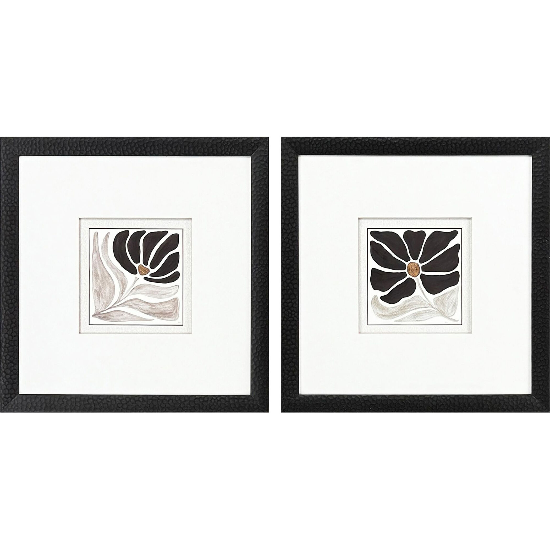 Modern Petals Black and Beige and Brown and Metallic Framed Art