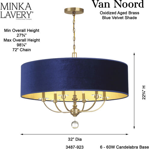 Van Noord 6 Light 32 inch Oxidized Aged Brass Pendant Ceiling Light