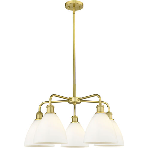 Bristol Glass 5 Light 25.5 inch Satin Gold Chandelier Ceiling Light in Matte White