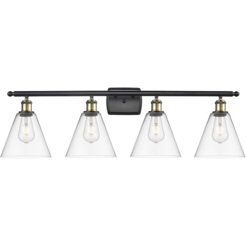 Ballston Ballston Cone 4 Light 38 inch Black Antique Brass Bath Vanity Light Wall Light in Clear Glass