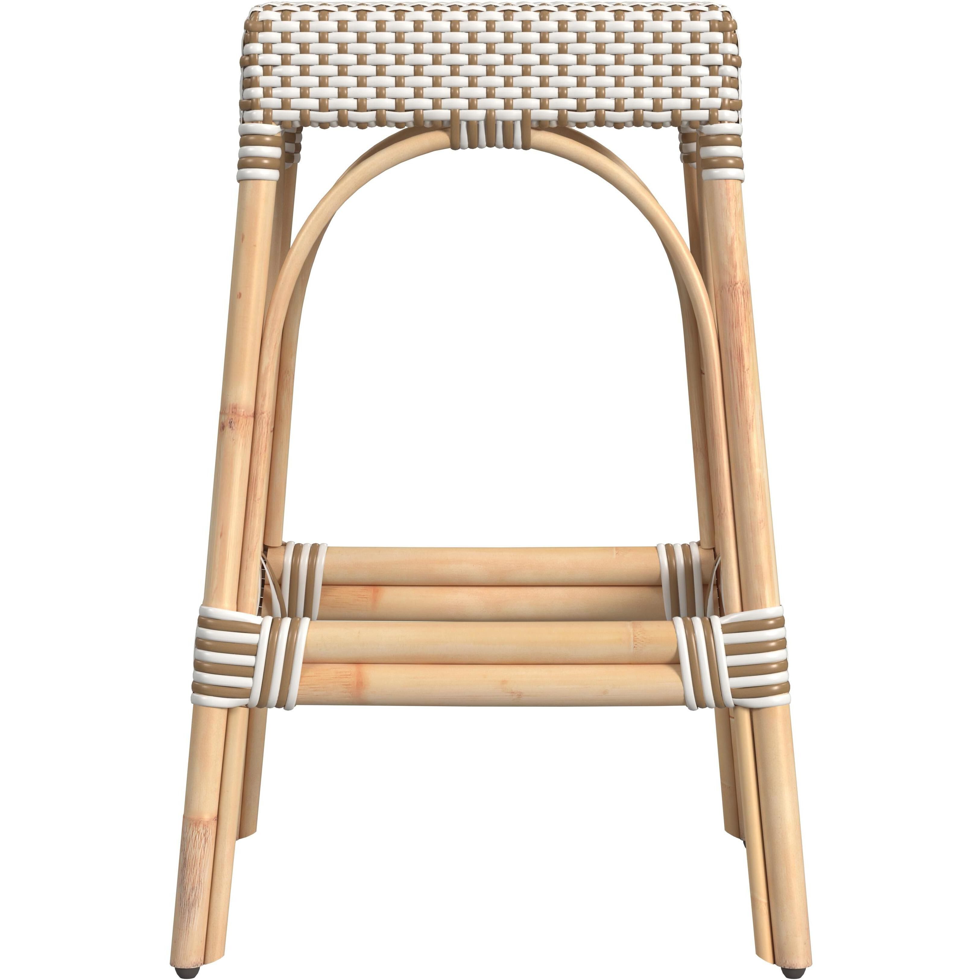 Robias Rectangular Rattan 30" Bar Stool in White and Tan Dot