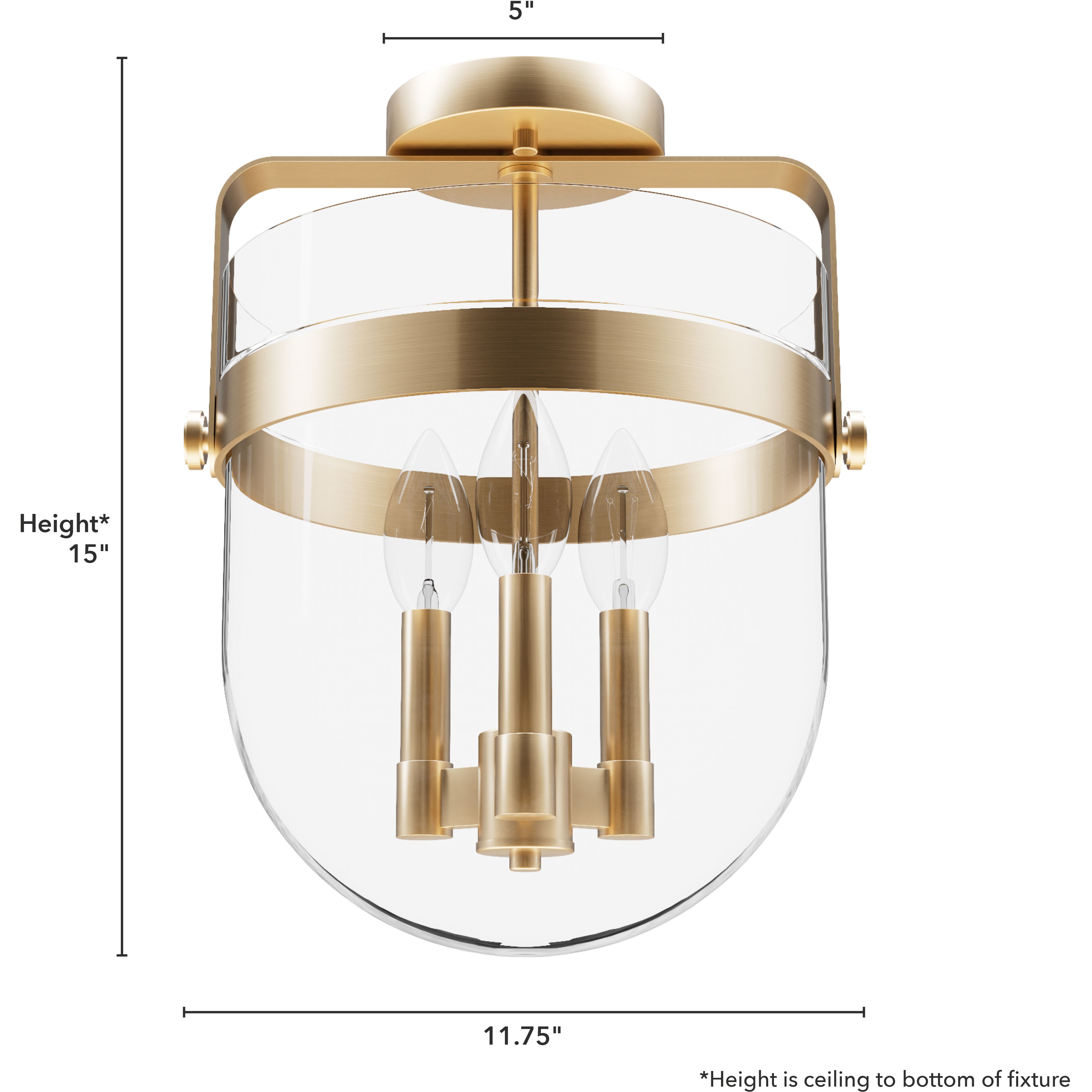 Karloff 3 Light 11.75 inch Brushed Nickel Semi-Flush Mount Ceiling Light