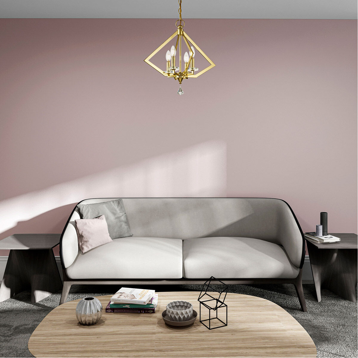 Diamond 4 Light 18 inch Polished Brass Mini Chandelier Ceiling Light