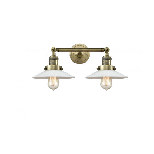 Franklin Restoration Halophane LED 18 inch Antique Brass Bath Vanity Light Wall Light in Matte White Halophane Glass, Franklin Restoration