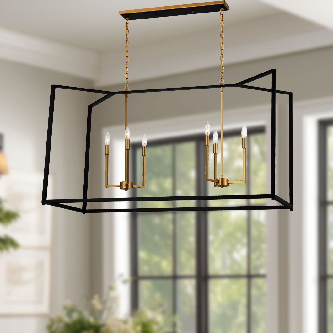 Colwick 6 Light 48 inch Matte Black and Signature Gold Island Chandelier Ceiling Light