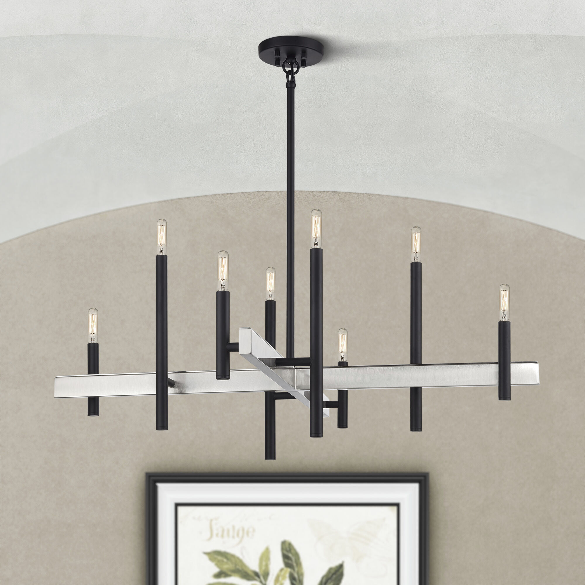 Denmark 8 Light 36 inch Black with Brushed Nickel Accents Chandelier Ceiling Light