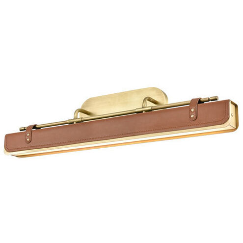 Valise LED 34.25 inch Vintage Brass and Cognac Leather Bath Vanity Wall Light