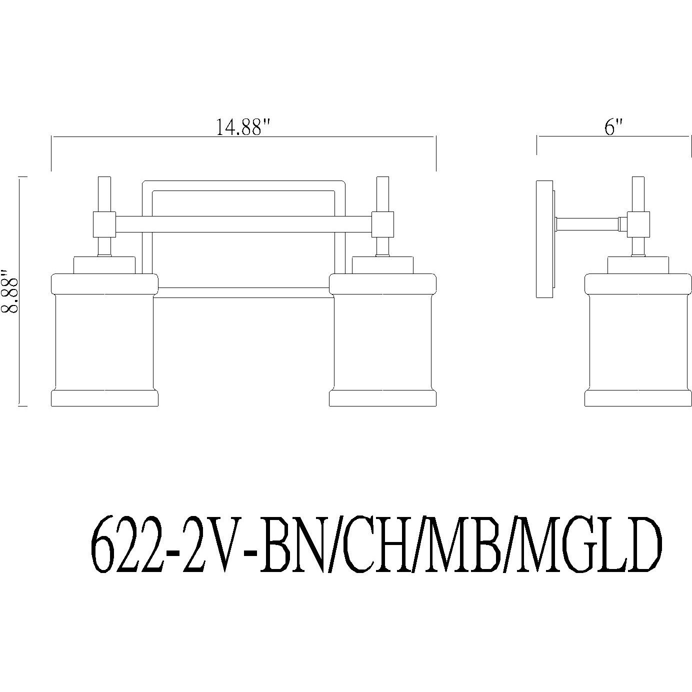 Cadoc 2 Light 15 inch Matte Black Bath Vanity Light Wall Light