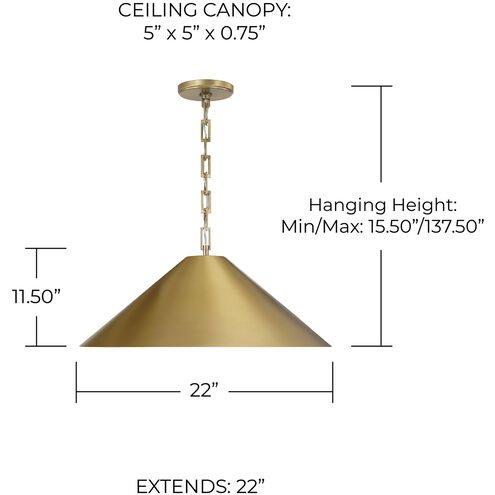 Avery 1 Light 22 inch Aged Brass Pendant Ceiling Light