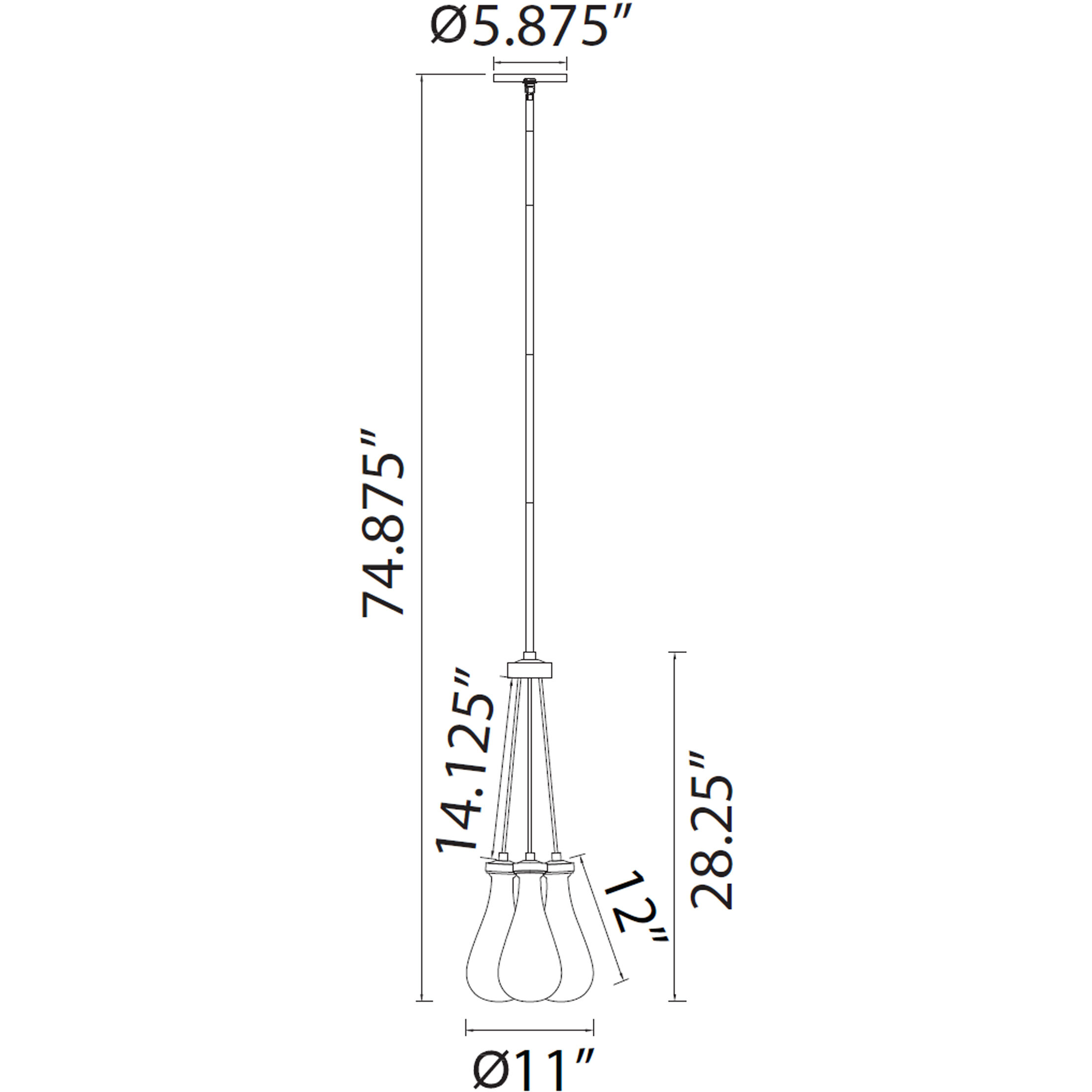 Vaso 3 Light 11 inch Polished Nickel Pendant Ceiling Light