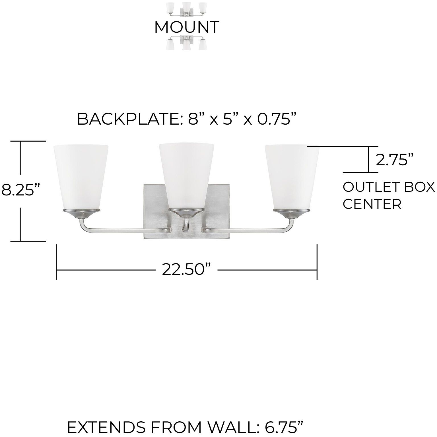 Braylon 3 Light 23 inch Brushed Nickel Vanity Light Wall Light