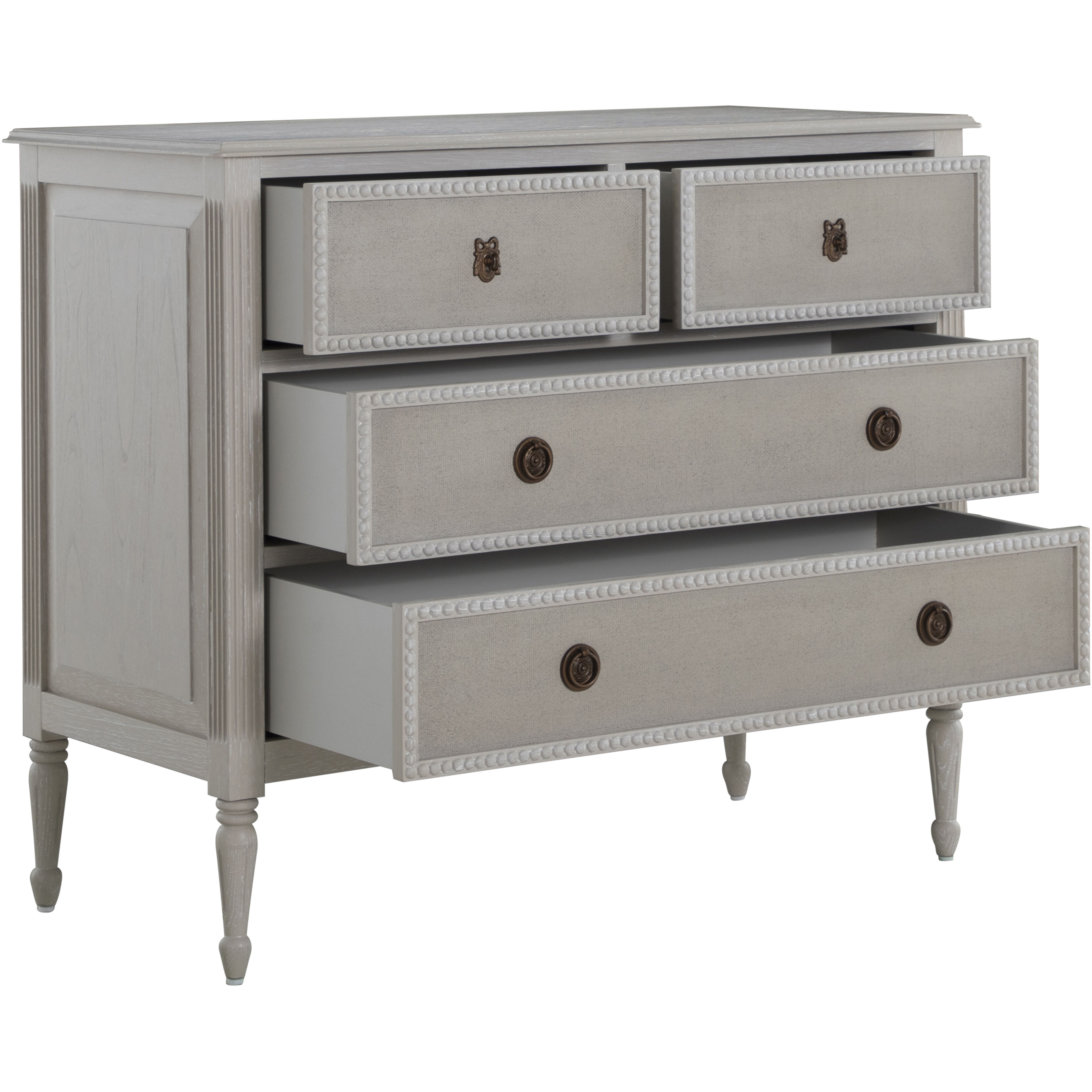 Caroline Cerused White and Painted Burlap Chest