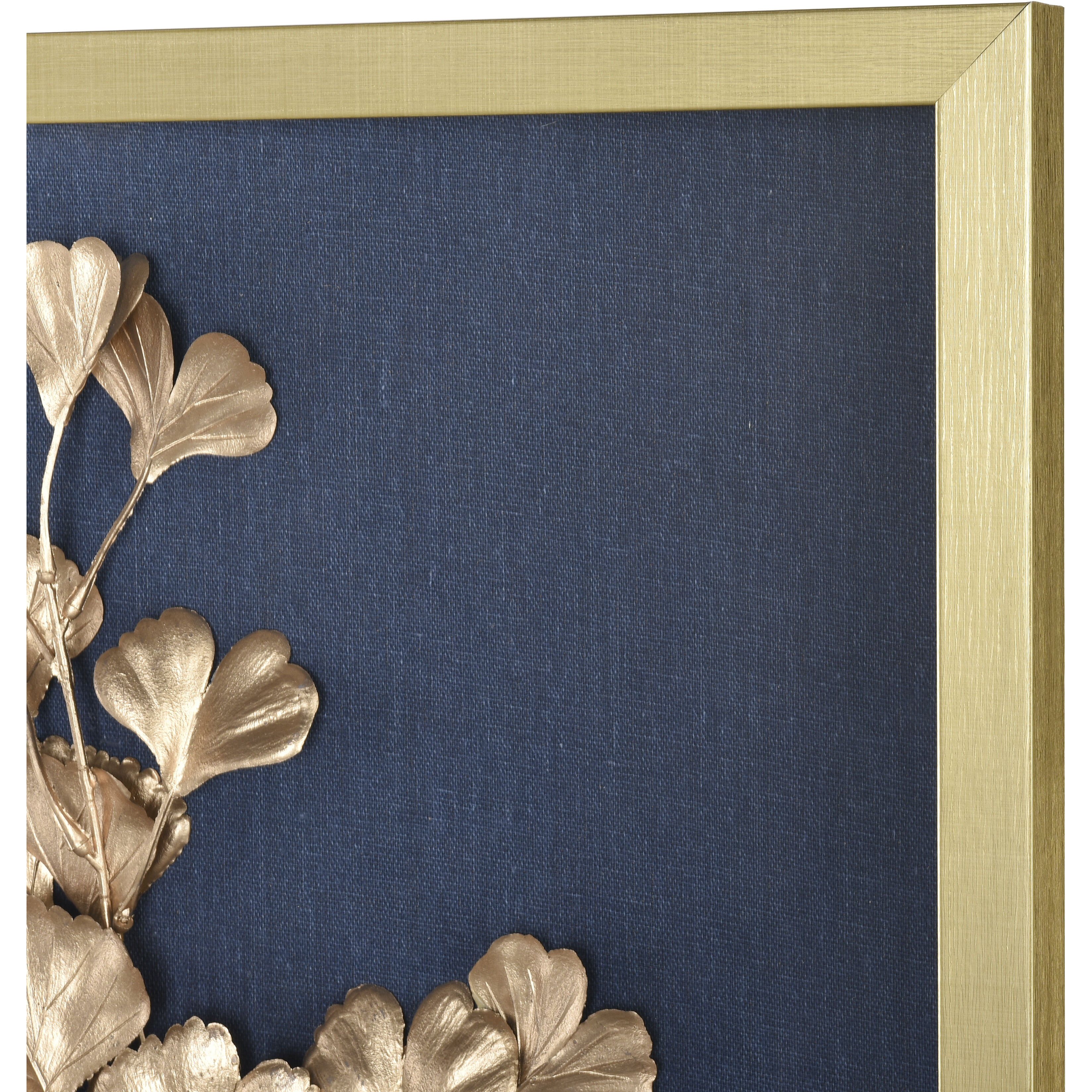Leaf Shadow Gold with Navy Framed Wall Art
