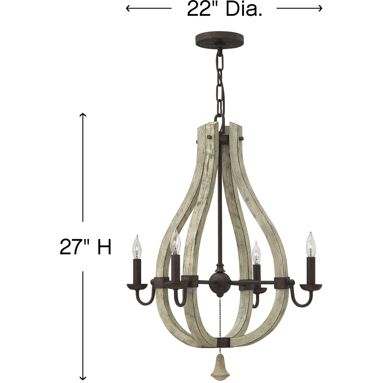 Middlefield LED 22 inch Iron Rust Chandelier Ceiling Light
