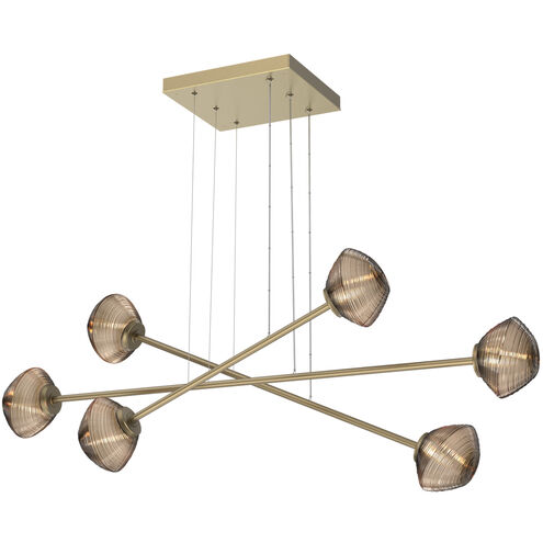 Mesa LED Gilded Brass Linear Multi-Pendant Ceiling Light in 3000K LED, Bronze, Triple Moda