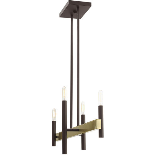 Denmark 4 Light 7 inch Bronze with Antique Brass Accents Chandelier Ceiling Light