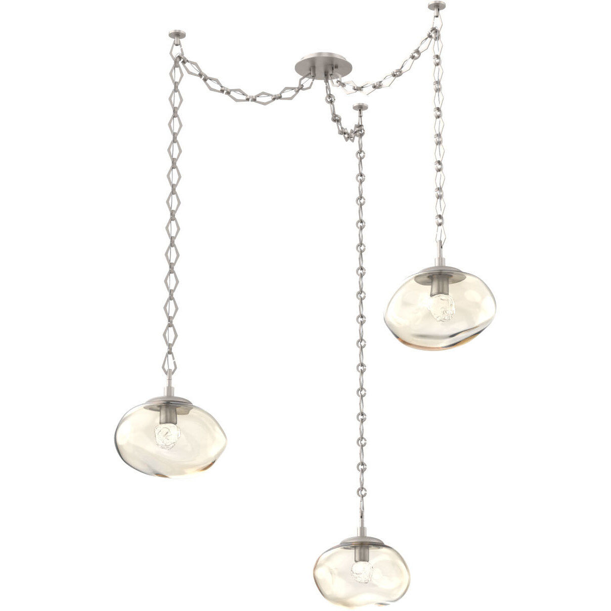 Nova LED 19 inch Beige Silver Swag Multi-Pendant Ceiling Light in 2700K LED, Floret Inner - Amber Outer, Diamond Chain