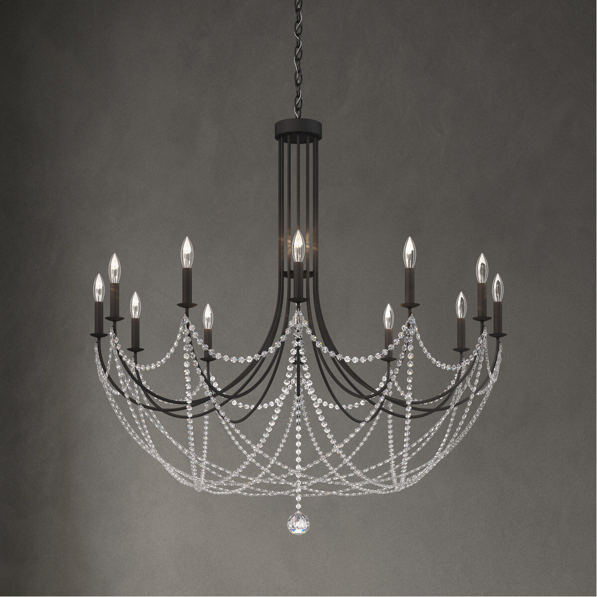 Verdana 12 Light Black Chandelier Ceiling Light in Optic