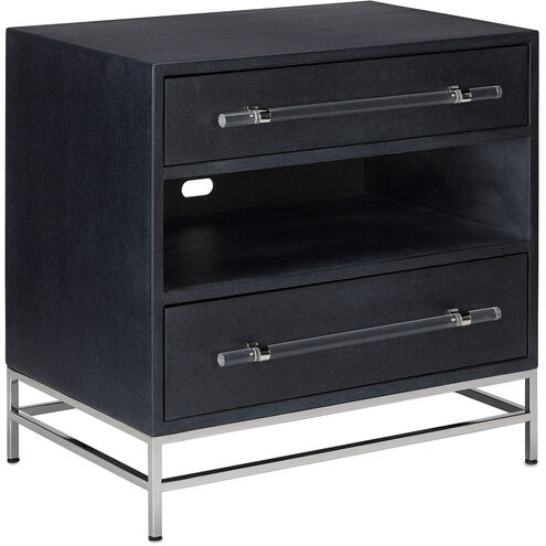 Marcel 28 X 28 inch Navy Lacquered Linen/Polished Nickel/Black/Clear Nightstand