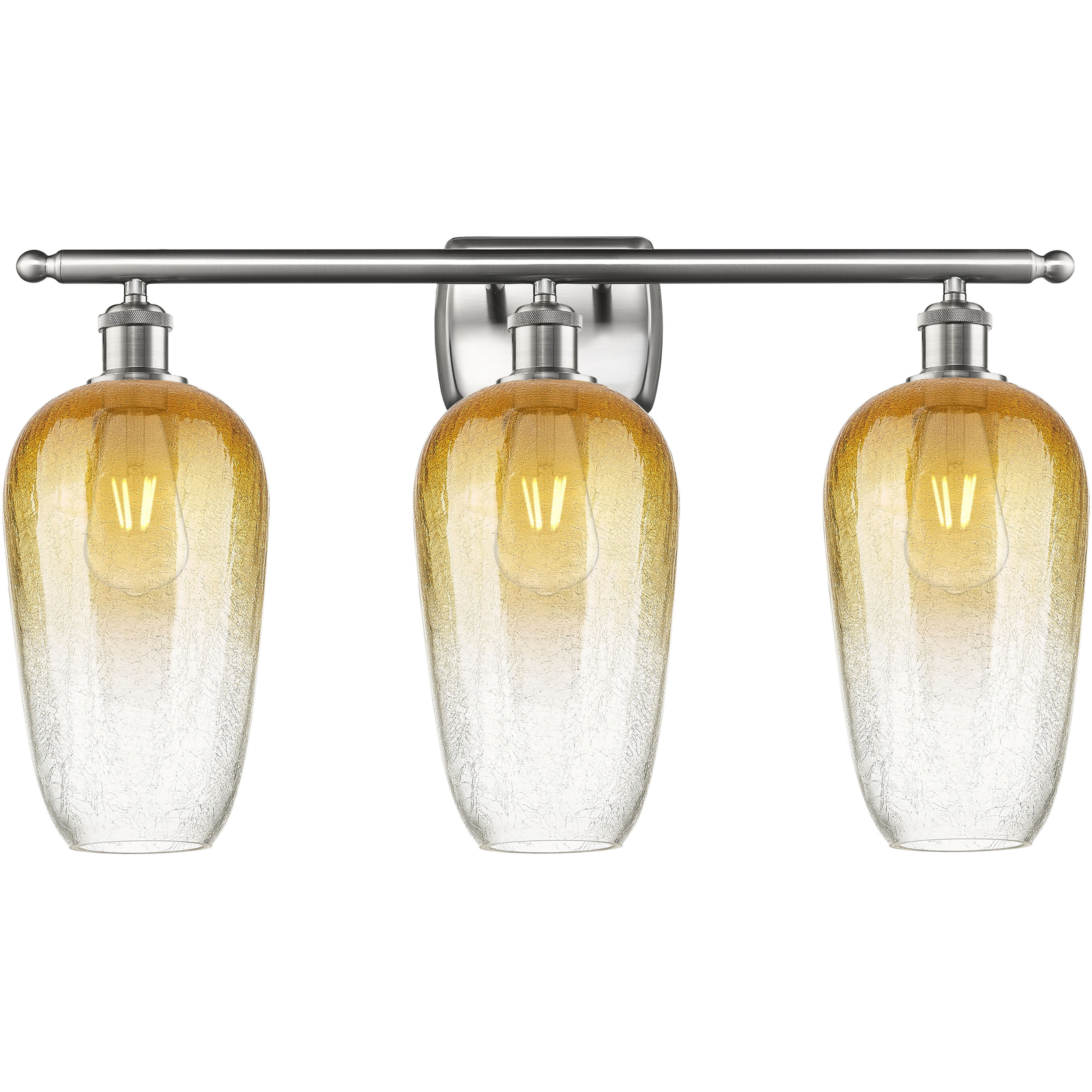 Ballston Brookhaven Flute 3 Light 27 inch Brushed Satin Nickel Bath Vanity Light Wall Light in Amber Glass