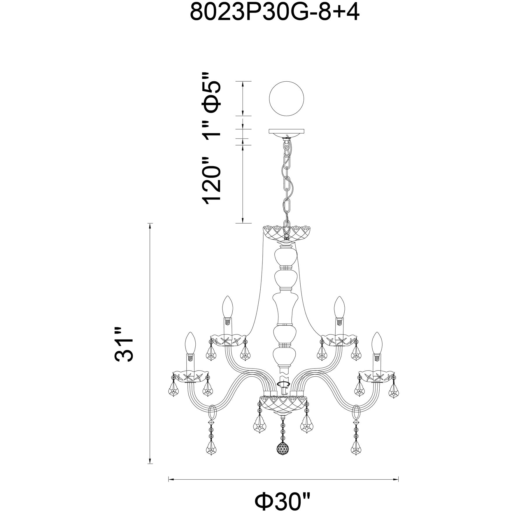 Princeton 12 Light 30 inch Chrome Down Chandelier Ceiling Light