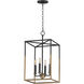 SoHo 4 Light 12 inch Black and Weathered Brass Entry Foyer Pendant Ceiling Light