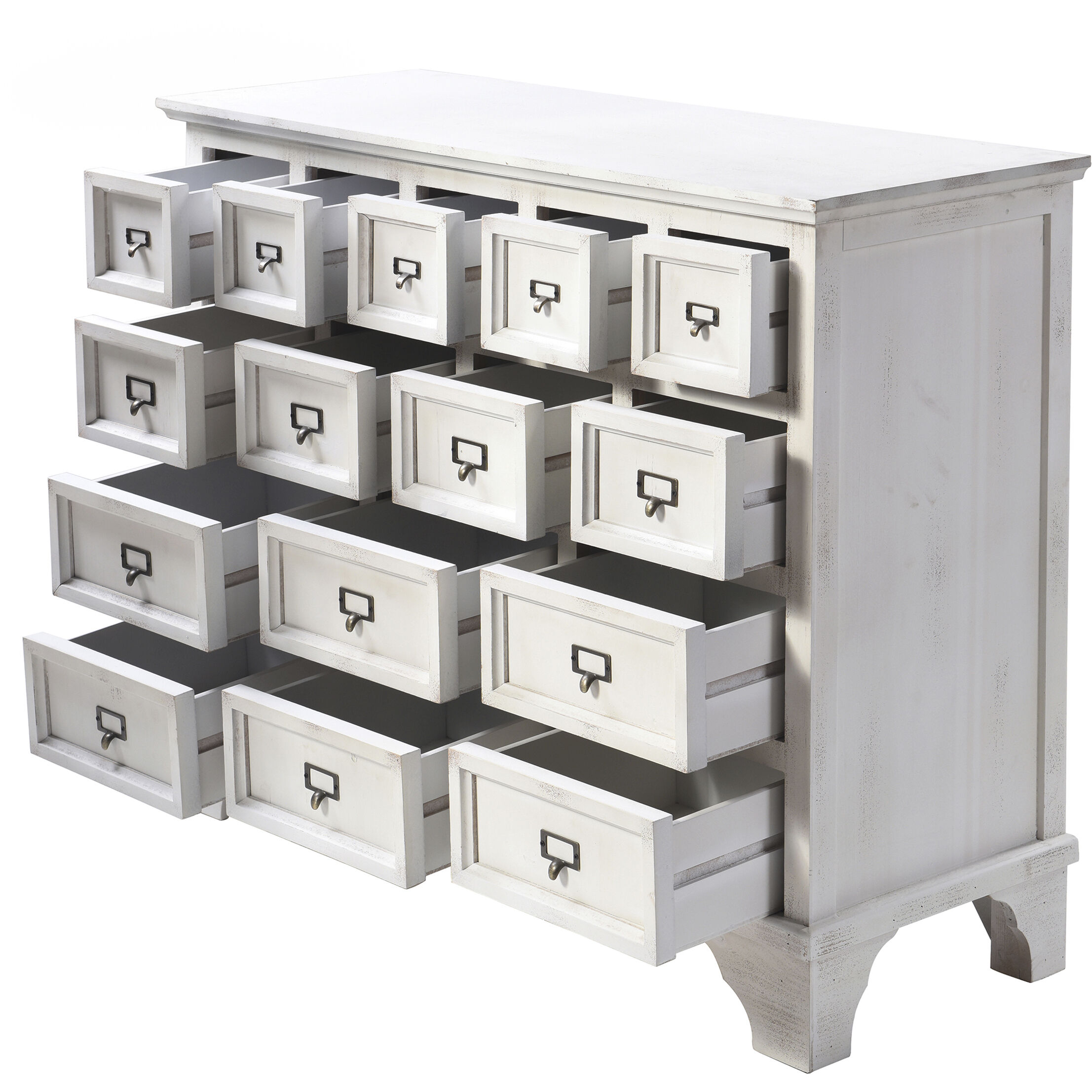 Shabby Antique White and Antique Brass Cabinet