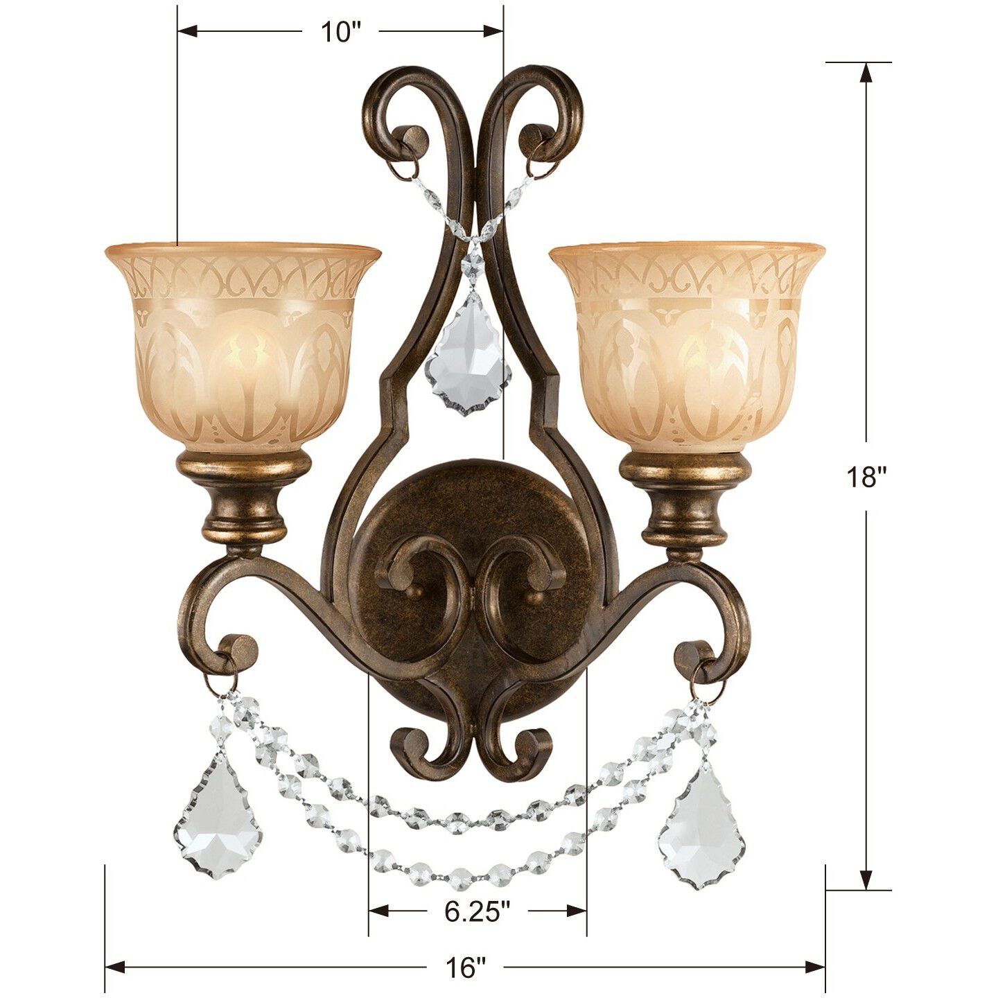 Norwalk 2 Light 16 inch Bronze Umber Sconce Wall Light in Clear Hand Cut