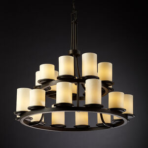 Candlearia 21 Light Dark Bronze Chandelier Ceiling Light in Cream (CandleAria), Cylinder with Flat Rim, Incandescent
