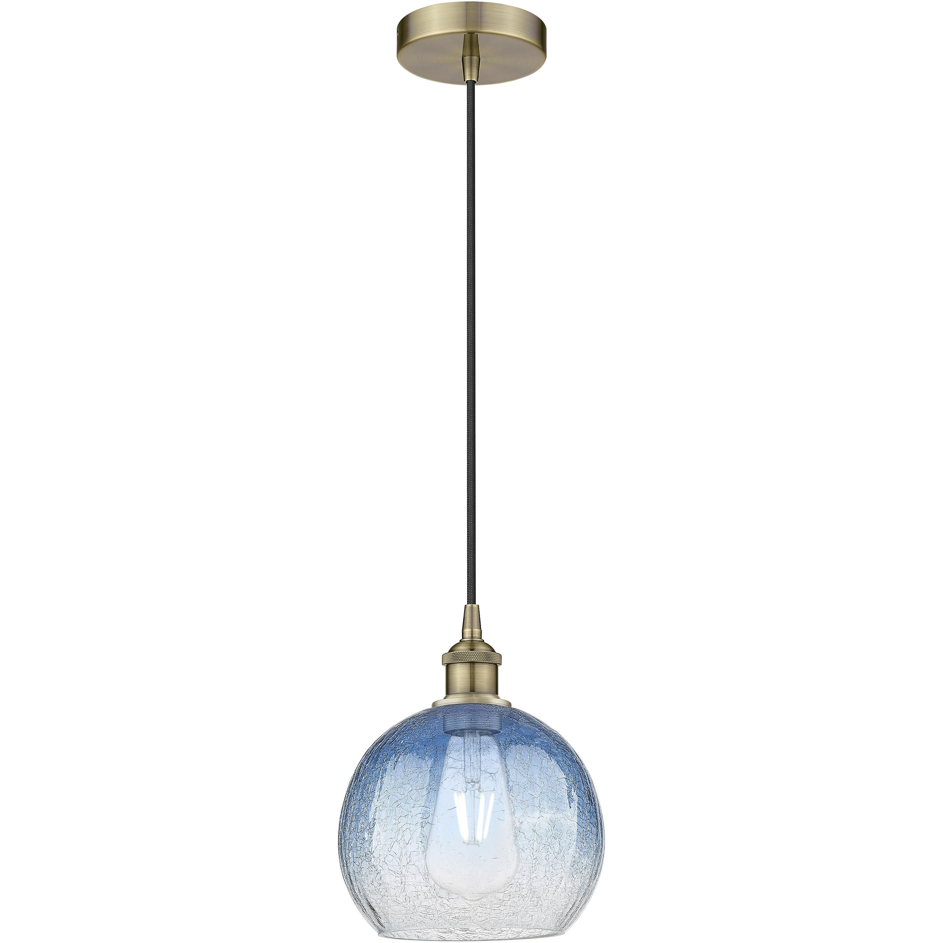 Edison Brookhaven Globe 1 Light 7.88 inch Antique Brass Mini Pendant Ceiling Light in Sapphire Blue Glass