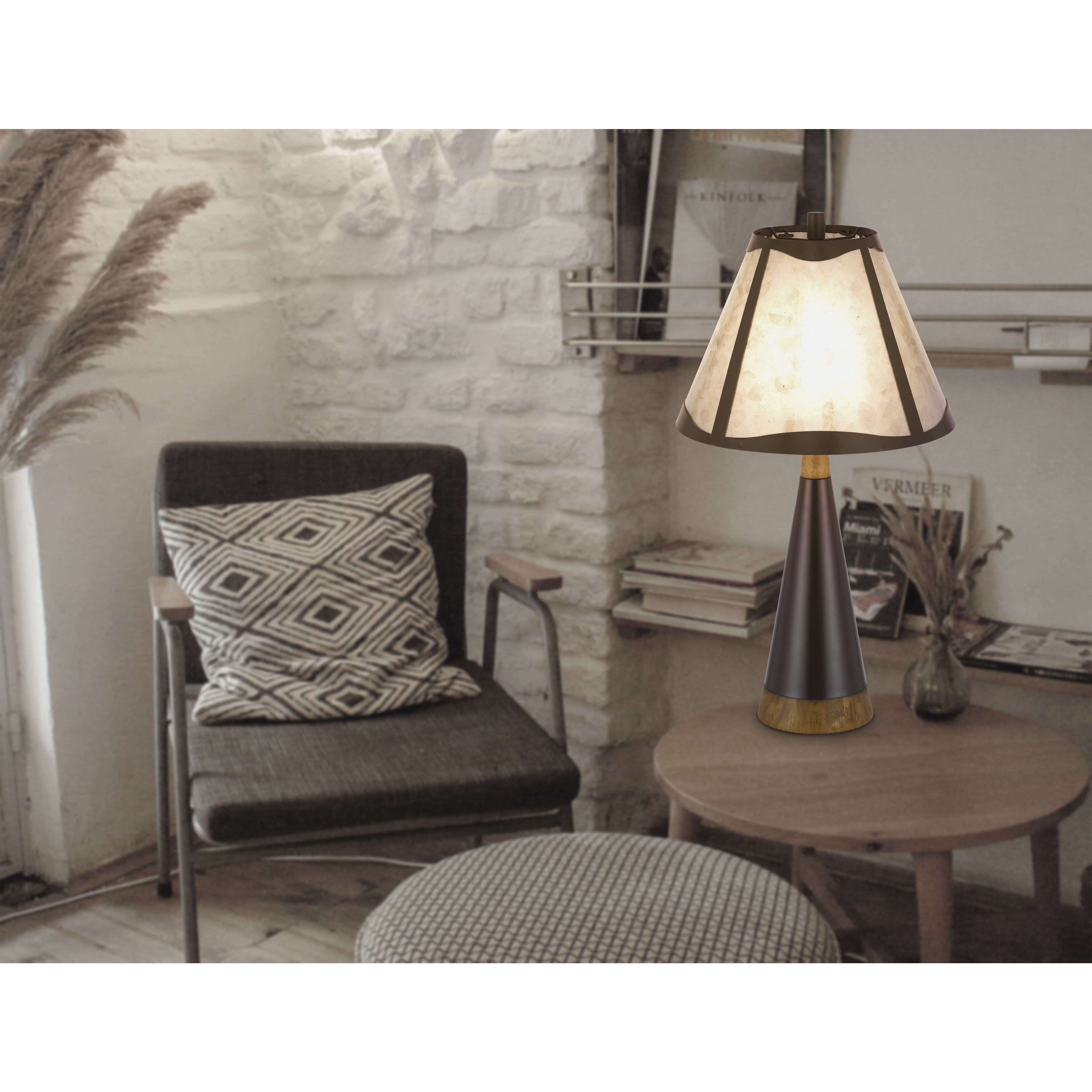 Clemente 30 inch 150.00 watt Mica with Black and Wood Table Lamp Portable Light