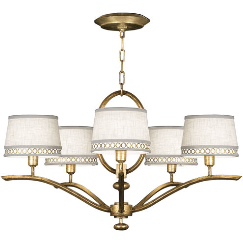 Allegretto 5 Light 29 inch Gold Chandelier Ceiling Light in White Textured Linen